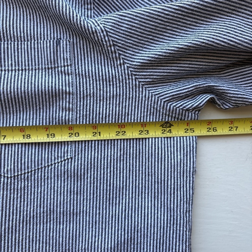 Women XL Button Down Stripe Shirt Navy White Cotton Preppy Nautical Coastal - Picture 5 of 6